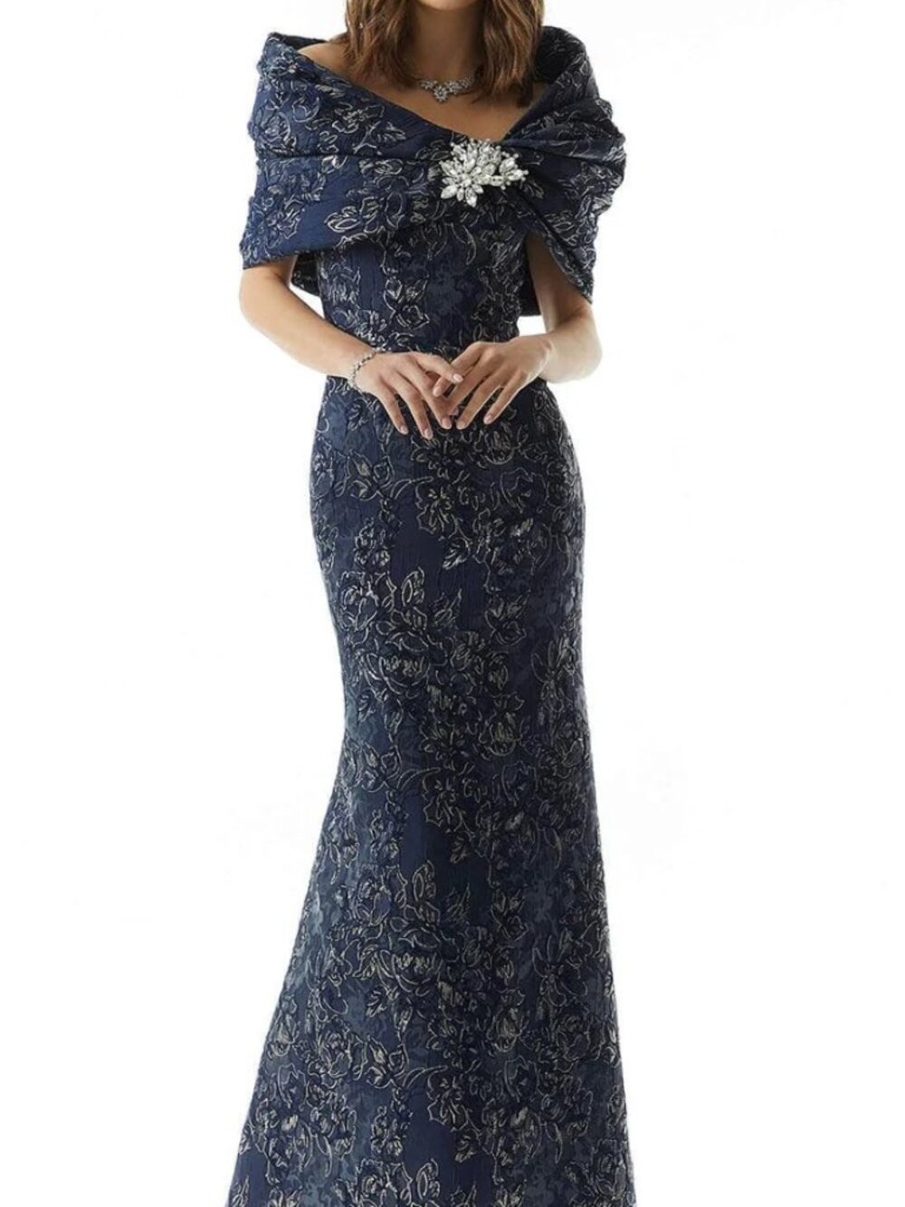 NWT MGNY by Mori Lee 73017 Sweetheart Metallic Formal Dress Navy/Gold size 20